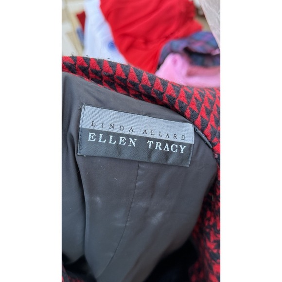 Vintage Linda Allard Ellen Tracy Houndstooth Suit Set Red Black Blazer Skirt - Picture 10 of 10